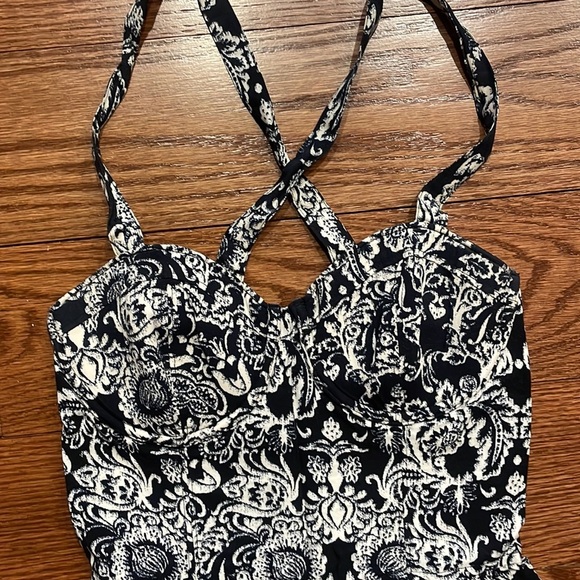 Abercrombie and Fitch women’s wide leg jumpsuit black ivory floral bustier Small - Picture 6 of 13